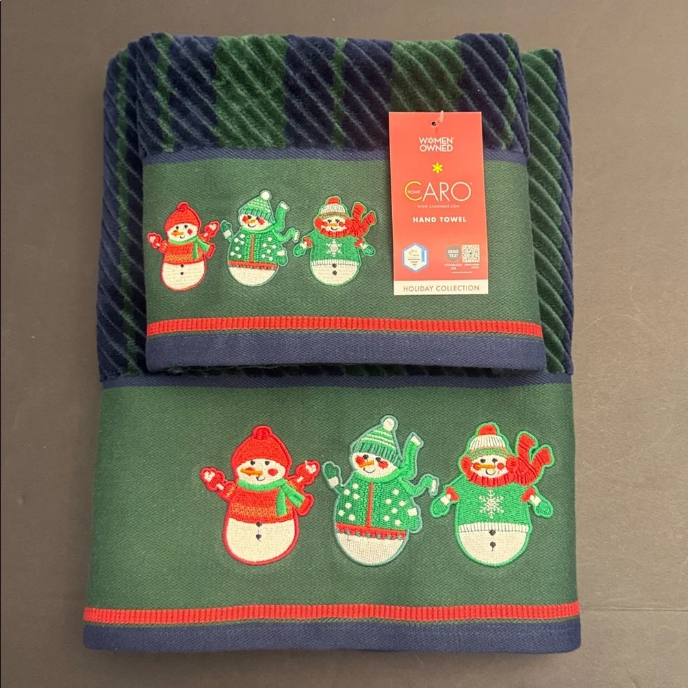 💥2pc CARO HOME Striped Snowman Bath Towel Set - Holiday Collection
